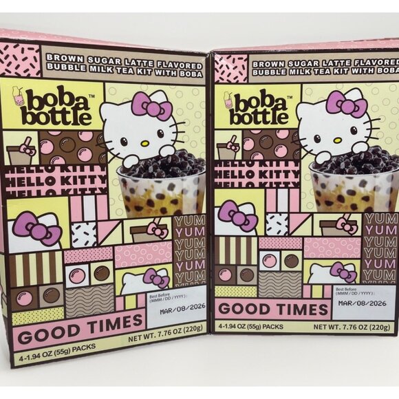 2x Sanrio Hello Kitty Boba Bottle Brown Sugar Latte Bubble Milk Tea Drink Kit - Picture 1 of 3